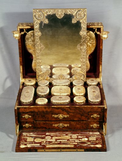 Dressing case with silver-gilt fittings, 1850s by English School